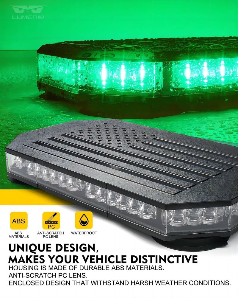LUMENIX Green LED Rooftop Strobe Beacon Lights Magnetic Mount Emergency Flashing Safety Warning Caution Traffic Light Bar, for Law Enforcement POV Vehicles Towing Trucks Snowplow - Patented Design - Image 2